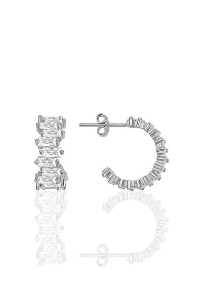 Söğütlü Silver Gümüş Rodyumlu Baget Taşlı Halka Küpe Sgtl11597rodaj