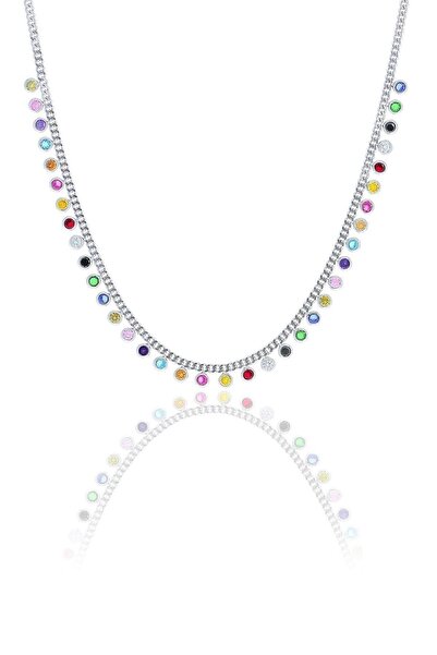 Söğütlü Silver Gümüş Rodyumlu Renkli Taşlı Gurmet Zincirli Kolye Sgtl10488rodaj