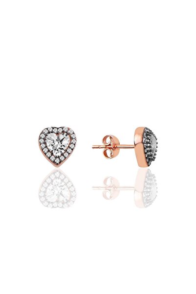 Söğütlü Silver Gümüş Elmas Montürlü Kalp Modeli Küpe Sgtl10051rose