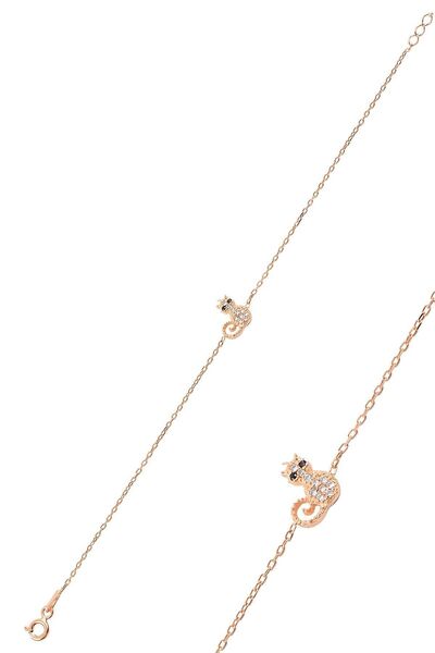Söğütlü Silver Gümüş Rose Zirkon Taşlı Kedi Bileklik Sgtl10280rosebeyaz