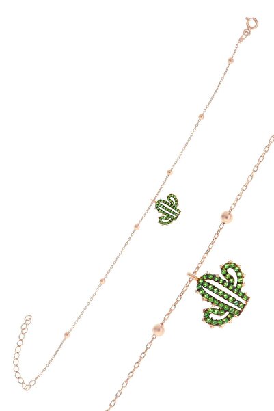 Söğütlü Silver Gümüş Rose Top Top Zincirli Kaktüs Bileklik Sgtl10511kaktus