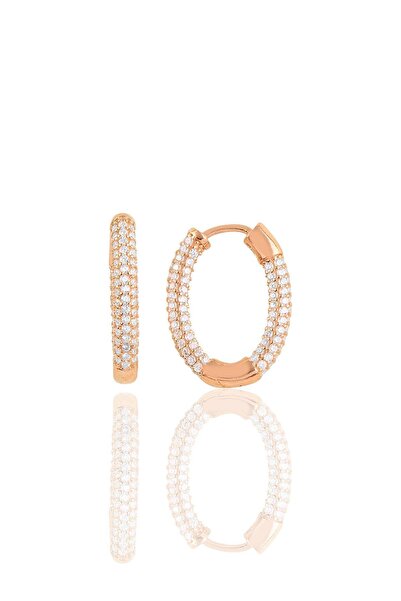 Söğütlü Silver Gümüş Rose Zirkon Taşlı Trend Oval Küpe Sgtl10642rose