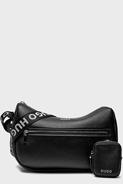 HUGO Kadın Marka Logolu Omuz Askılı Fermuar Kapamalı Siyah Omuz Çantası 50523614-001