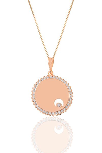 Söğütlü Silver Gümüş Rose Zirkon Tek Taşlı Yuvarlak Kolye Sgtl11191rose