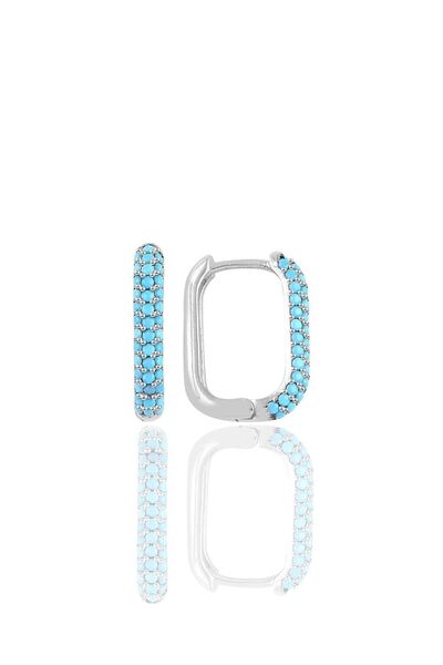 Söğütlü Silver Gümüş rodyumlu turkuaz taşlı trend küpe SGTL12221MAVI