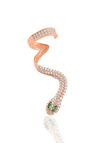 Söğütlü Silver Gümüş Rose Kök Zümrüt Taşlı Tekli Yılan Küpe. Sgtl10864ysl