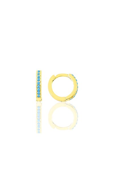 Söğütlü Silver Gümüş Altın Yaldızlı Turkuaz Taşlı 10 Mm Halka Küpe Tragus Pie...