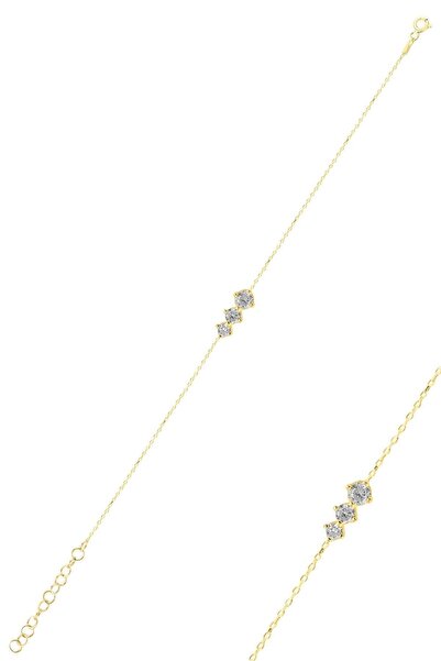 Söğütlü Silver Gümüş Altın Yaldızlı Zirkon Taşlı Pırıltı Bileklik Sgtl11860gold
