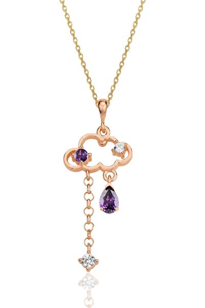 Söğütlü Silver Gümüş rose ametis ve zirkon taşlı bulut kolye SGTL12350ROSE