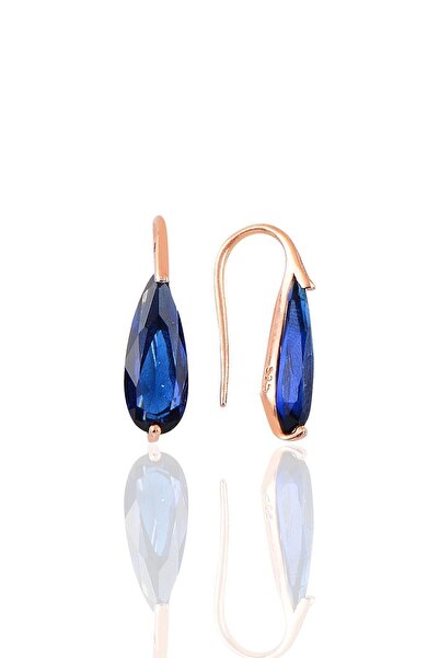 Söğütlü Silver Gümüş Rose Safir Taşlı Damla Modeli Küpe