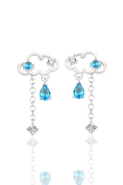 Söğütlü Silver Gümüş rodyumlu akuamarin ve zirkon taşlı bulut küpe SGTL12346RODAJ