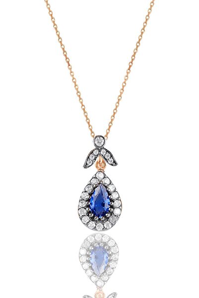 Söğütlü Silver Gümüş Rose Safir Taşlı Damla Kolye Sgtl10989safır