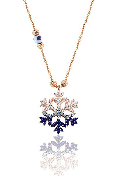Söğütlü Silver Gümüş Rose Zirkon Taşlı Nazar Boncuklu Kar Tanesi Kolye Sgtl11...