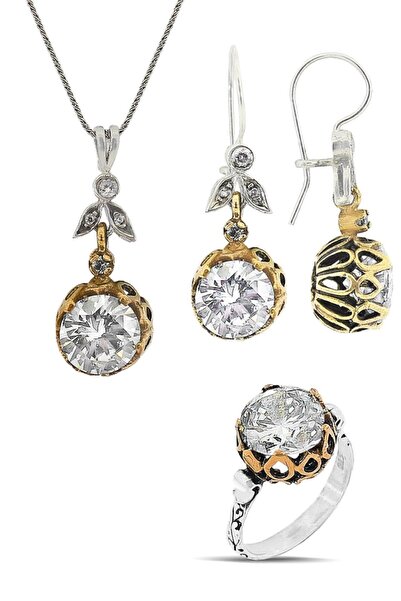 Söğütlü Silver Gümüş Zirkon Tek Taşlı Otantik Üçlü Set Sgtl11592