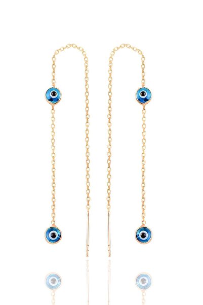 Söğütlü Silver Gümüş Rose Cam Göz Çift Nazarlı Gümüş Zincir Küpe Sgtl10683rose