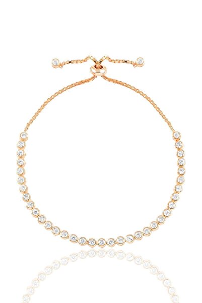 Söğütlü Silver Gümüş Rose Zirkon Taşlı Asansörlü Su Yolu Bileklik Sgtl10682rose