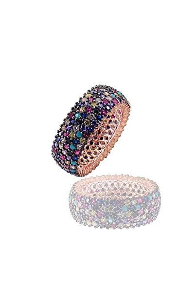 Söğütlü Silver Gümüş Rose Renkli Taşlı Beş Sıra Tamtur Yüzük Sgtl3426r