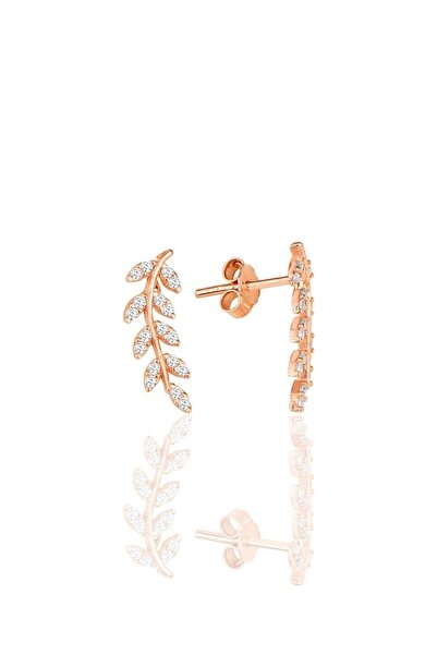 Söğütlü Silver Gümüş Rose Zirkon Taşlı Yeni Yaprak Küpe Sgtl11558rose