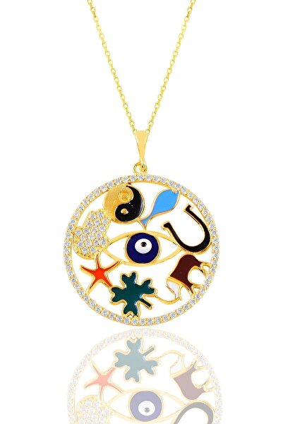 Söğütlü Silver Gümüş Altın Yaldızlı Mineli Uğur Ve Şans Kolyesi Sgtl11119gold