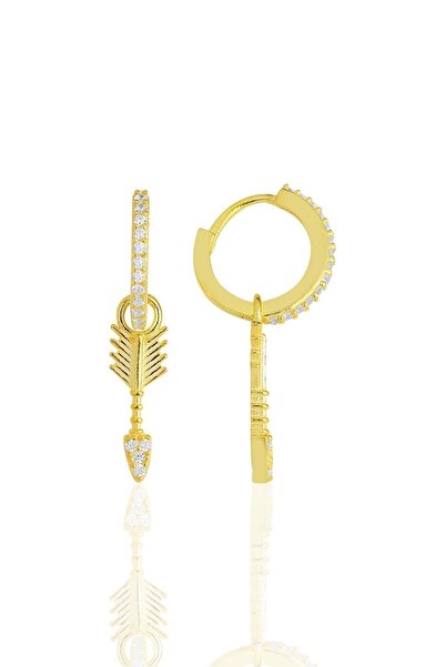 Söğütlü Silver Gümüş Altın Yaldızlı Zirkon Taşlı Ok Küpe Sgtl11623gold