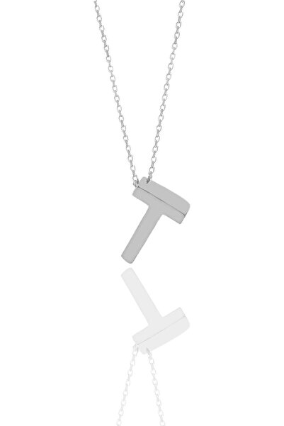 Söğütlü Silver Gümüş Rodyumlu Üç Boyutlu Minimal T Harf Kolye Sgtl11181t