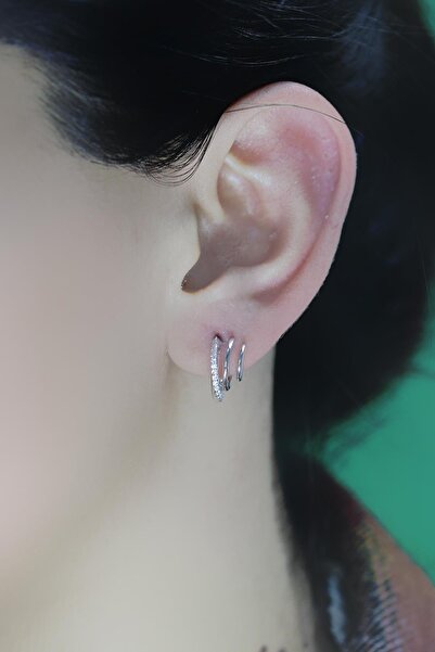 Söğütlü Silver Gümüş Rodyumlu Zirkon Taşlı Sultan Küpe Sgtl10572rodaj