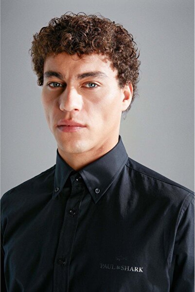PAUL&SHARK Men's Black Shirt - Cotton, Long Sleeve, Button Closure 14313173 -011