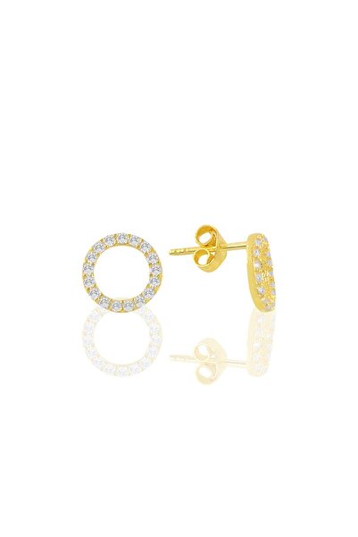 Söğütlü Silver Gümüş Altın Yaldızlı Zirkon Taşlı Simit Küpe Sgtl10809gold