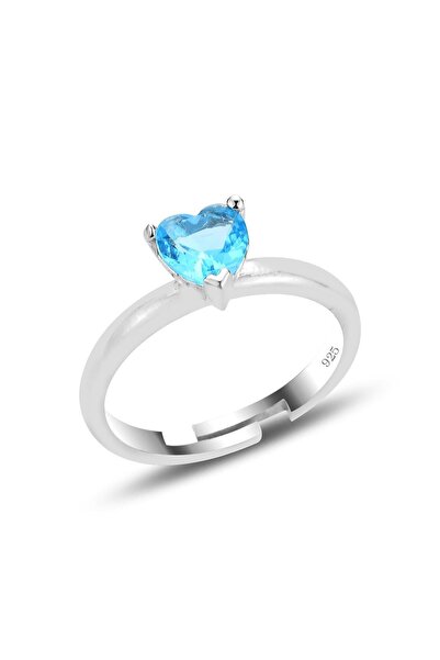 Söğütlü Silver Gümüş rodyumlu akuamarin taşlı brilliant ayarlamalı kalp yüzük SGTL12526MAVI