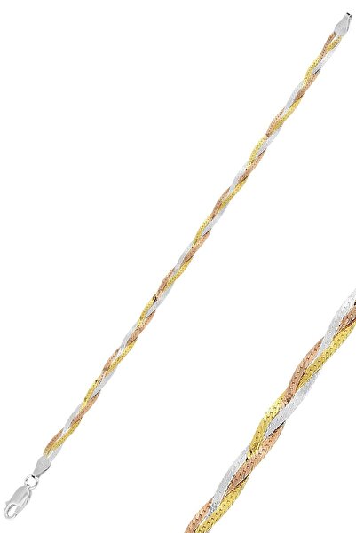 Söğütlü Silver Gümüş Rose Rodaj Ve Altın Yaldızlı Örgülü Italyan Bileklik Sgt...