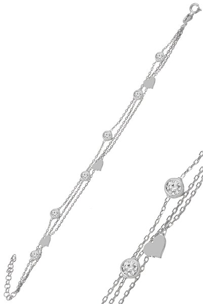 Söğütlü Silver Gümüş Rodyumlu Zirkon Taşlı Kalp Figürlü Bileklik Sgtl11011rodaj