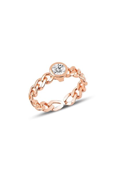 Söğütlü Silver Gümüş Ayarlamalı Zirkon Taşlı Zincir Modeli Yüzük Sgtl9962rose