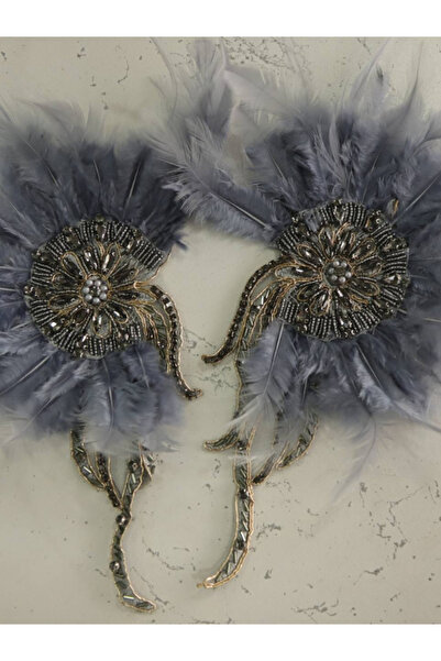 Parça Kumaş Dünyası Boncuk İşlemeli Tüylü Aksesuar