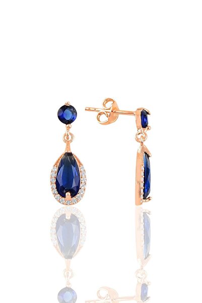 Söğütlü Silver Gümüş Rose Safir Taşlı Damla Modeli Küpe Sgtl10197sfr