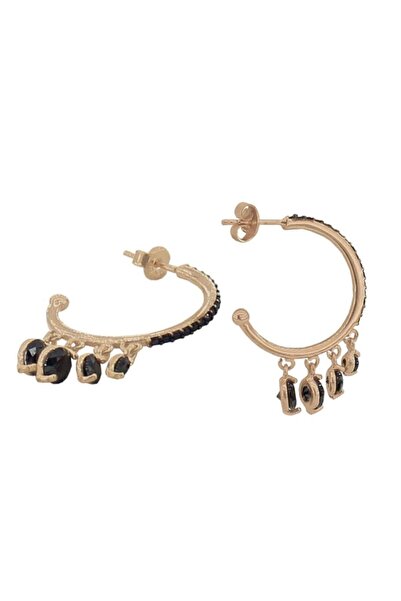 Söğütlü Silver 925 Ayar Gümüş Rose Yeni Nesil Onix Taşlı Shakira Küpe SGTL2666