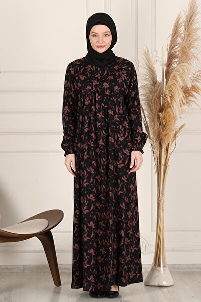 fistan Shirring Robadan Μπροστινά κουμπιά από ύφασμα βισκόζης Φόρεμα προσευχής για μητρικό φόρεμα