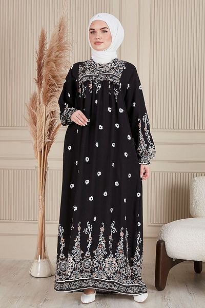 fistan Shirred Robadan Buttoned Front Viscose Fabric Tesseture Clothing Mother Dress Prayer Dress