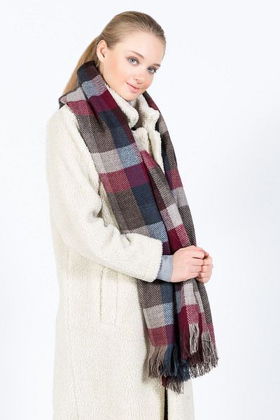 POSUSS Square Patterned Acrylic Women's Shawl 70x190 cm- Brown/burgundy - Ps2113