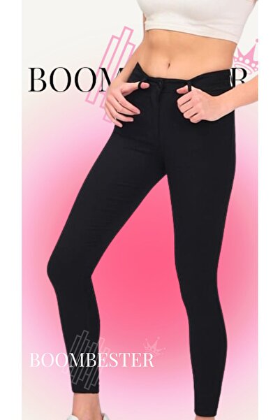 BoomBester Μαύρο Slim Fit Jeans - Ψηλόμεση, Διπλή βελόνα, Λεπτό πόδι με Lycra