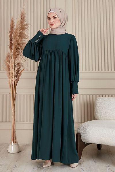 fistan Shirring Robadan Μπροστινά κουμπιά από ύφασμα βισκόζης Φόρεμα προσευχής για μητρικό φόρεμα