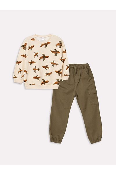 LC Waikiki LCW Baby Crew Neck Printed Sweatshirt and Trousers for Baby Boy - Set of 2