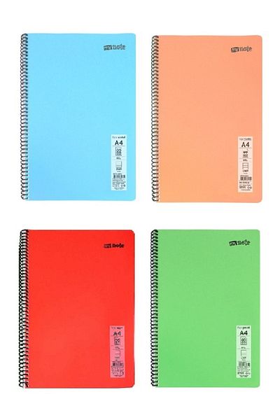 Mynote دفتر ملاحظات حلزوني بسلك غطاء من البولي بروبيلين مقاس A4 Mynote 4 ألوان مختلفة 80 صفحة دفتر ملاحظات مبطن (4 أنواع مختلفة)