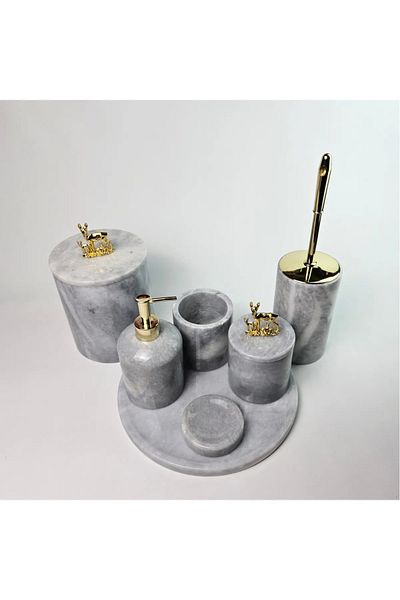ege gross Dusty Silver Marble Bathroom Set 7Pcs/Grey Marble Bathroom Set