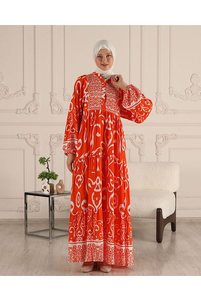 fistan Καλοκαιρινό φόρεμα Hijab - Alaçatı, μοτίβο σάλι και μοτίβο νερού