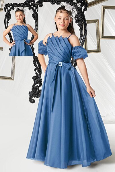 SIRRI Kız Çocuk Vespera Uzun Organze Abiye Elbise (10-15 Yaş)