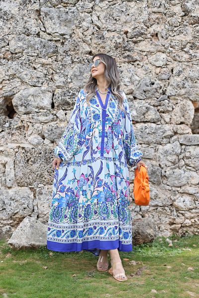 bytugcekaya Rochie Katleya Model Albastru-Roz
