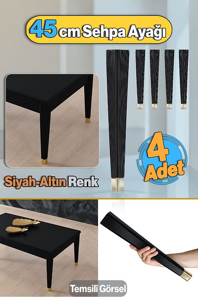 Badem10 Picior Masa de cafea Negru Aur Culoare Elite Plastic 45cm Picior Mobilier Picior Zigon Masa de Sufragerie Bucatarie 4buc