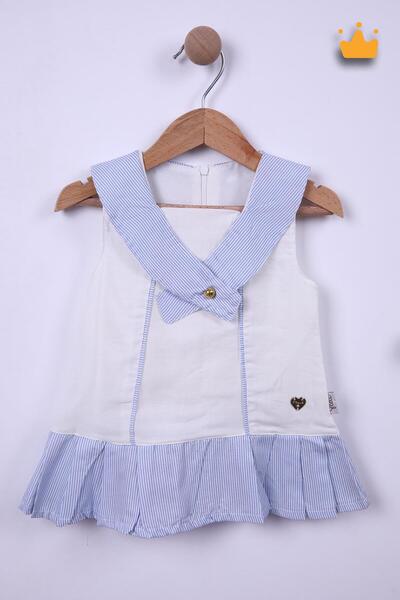 Babyhola Kız Bebek Çocuk Bayramlık Çizgili Yaka Detaylı Elbise 229197