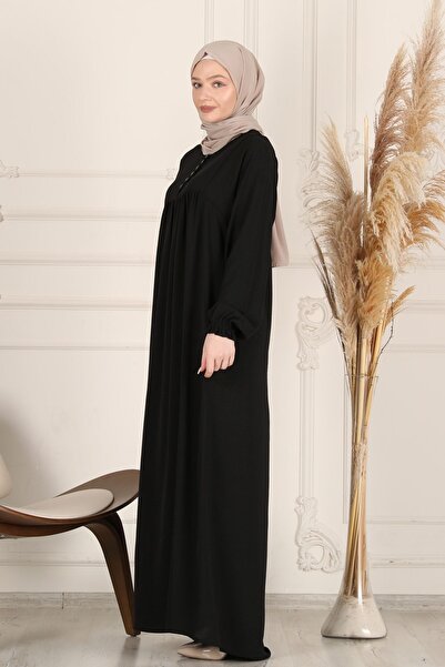 fistan Shirring Robadan Μπροστινά κουμπιά από ύφασμα βισκόζης Φόρεμα προσευχής για μητρικό φόρεμα