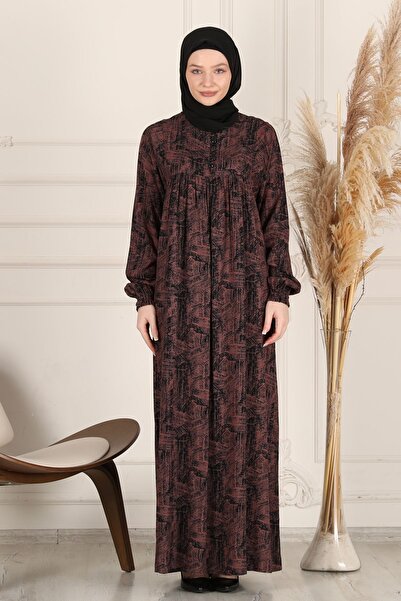 fistan Shirring Robadan Μπροστινά κουμπιά από ύφασμα βισκόζης Φόρεμα προσευχής για μητρικό φόρεμα